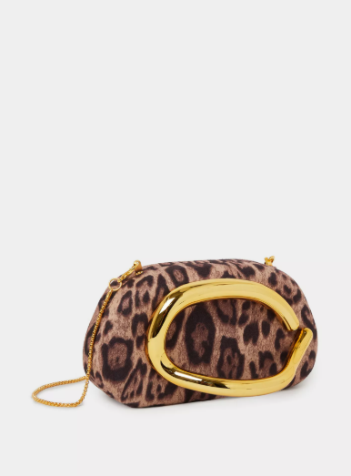 Styli Brown Animal Print Clutch with Metal Trim - Brown