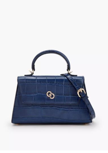 Celeste Textured Satchel Bag with Button Closure - Blue