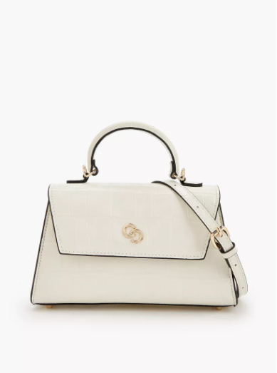 Celeste Textured Satchel Bag with Button Closure - Cream