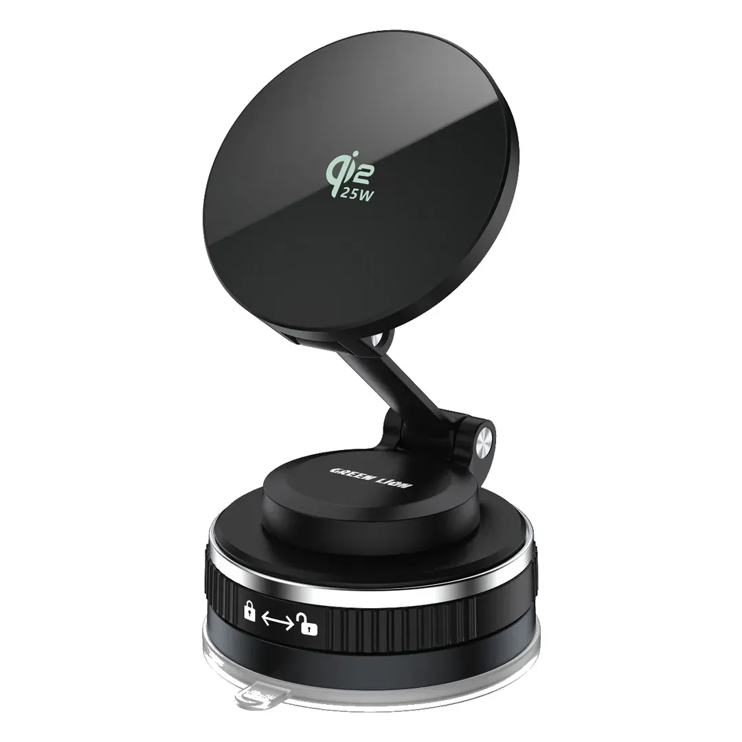 Green Lion MAG VOLT Car Charger & Phone Holder – Black | Qi2.2 25W MagSafe Wireless Car Mount