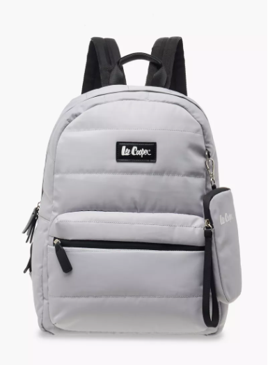 Lee Cooper Solid School Backpack with Zip Closure and Pouch - 31x14x42 cm - Gray