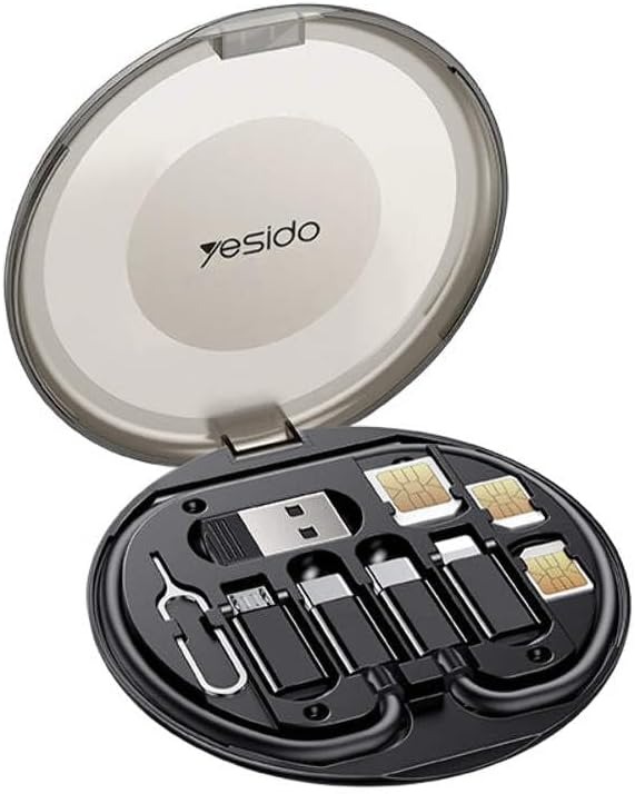 YESIDO CA118 6-in-1 Multifunction Charging Cable Set with Lightning, USB-C & Micro USB OTG Adapters – Black