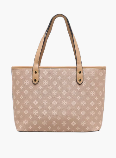 Adore Tom Monogram Print Tote Bag with Double Handles - Beige