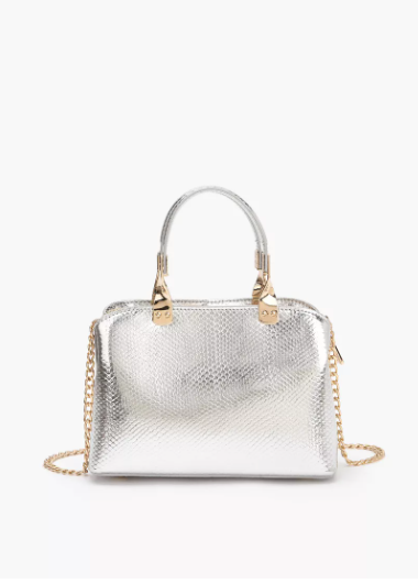 Flora Bella Double Handle Handbag with Detachable Chain Strap - Silver