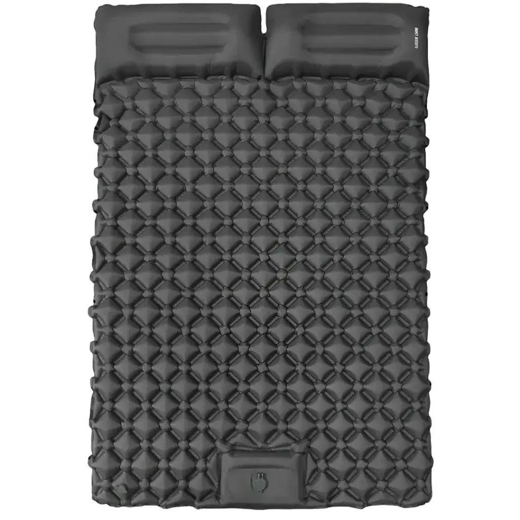 Green Lion Double Inflatable Air Mattress with Built-in Foot Pump, Waterproof Camping Air Bed, 300kg Capacity – Grey
