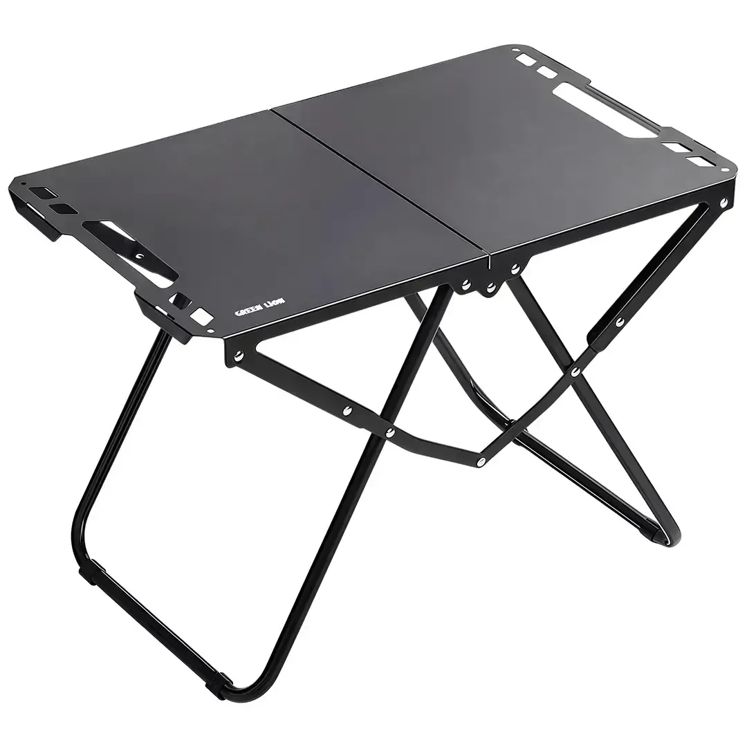 Green Lion Denver Portable Camping Table, Foldable Outdoor Table with Carbon Steel Frame, Heat Resistant, 30kg Load Capacity – Black