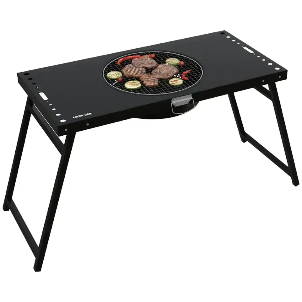 Green Lion Portable BBQ Camping Table, Foldable Charcoal Grill with Carry Bag, 12-Inch Removable Grill, Heat & Rust Resistant – Black