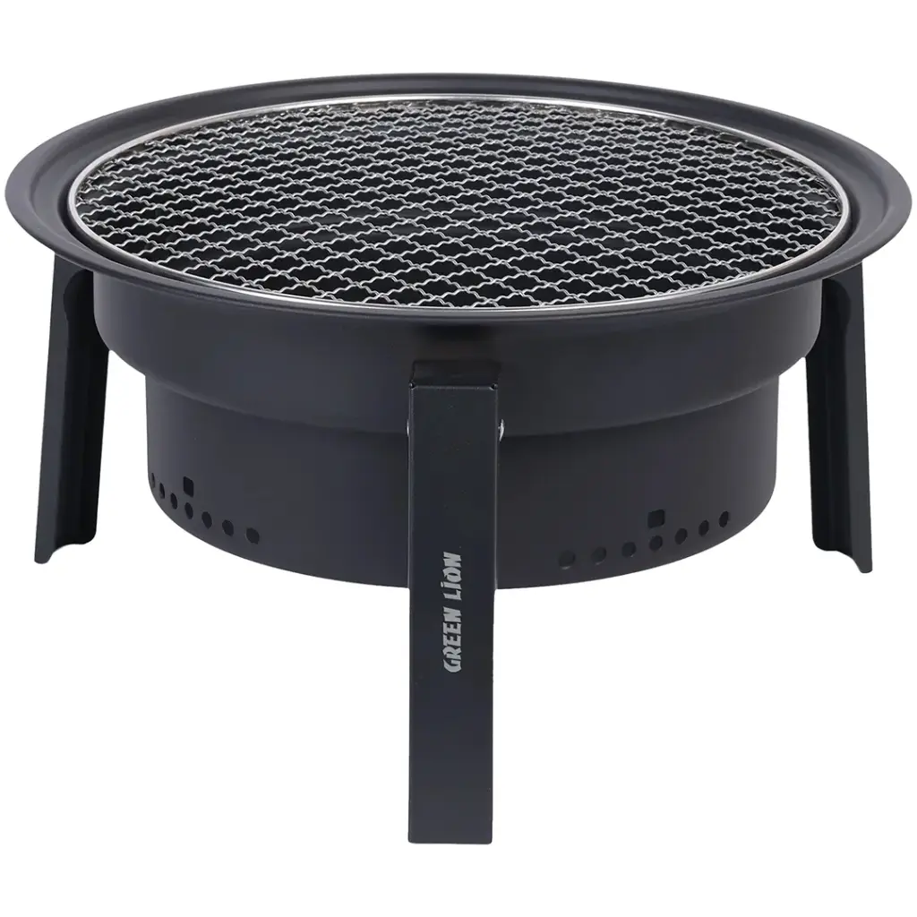Green Lion Grill Foldable Spherical BBQ Grill, Portable Charcoal BBQ with 11.5-Inch Steel Cooking Grid, Foldable Legs & Carry Bag – Black