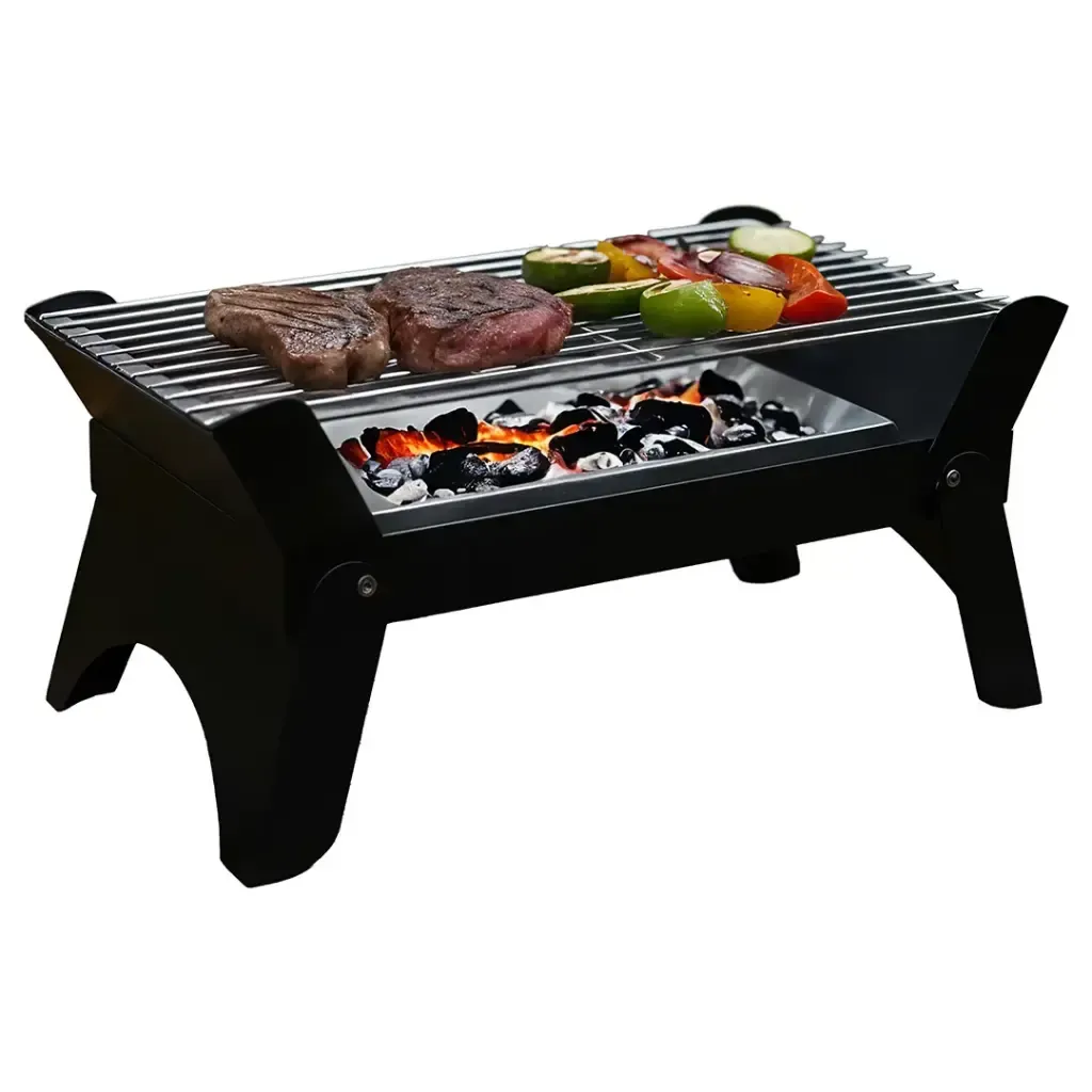 Green Lion Codra Folding Grill, Portable Steel Charcoal BBQ Grill with Removable Grate, Foldable Legs, Large Cooking Surface for Camping – Black