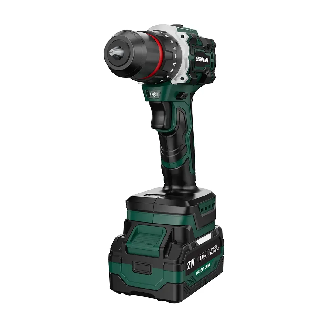 Green Lion GD-12 Edge Pro Cordless Hammer Drill, 21V Brushless Drill Driver with 2×3.0Ah Li-Ion Batteries, 45Nm Torque, 20+1+1 Clutch