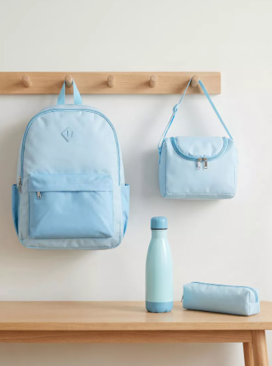 Lifestyle Solid 4-Piece School Bag Set for Kids 8-13 Years with Pencil Pouch and Lunch Bag - 17 inch - Blue