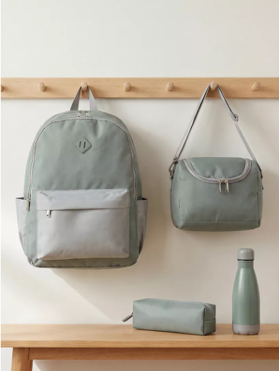 Lifestyle Solid 4-Piece School Bag Set for Kids 8-13 Years with Pencil Pouch and Lunch Bag - 17 inch -  Gray