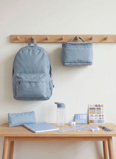 Lifestyle Solid 12-Piece Backpack School Bag Set for Boys 5-8 Years with Pencil Pouch and Bottle - Blue