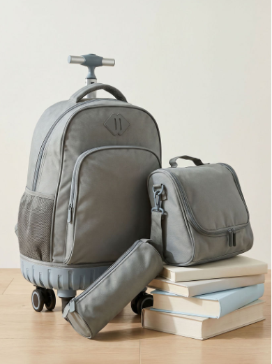 Juniors Solid 3-Piece School Trolley Bag Set for Girls 8-12 Years with Lunch Bag - 18 inches
