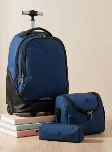 Lifestyle Solid 3-Piece Trolley School Bag Set for Kids 8-13 Years with Pencil Pouch and Lunch Bag - 18 inch - Blue