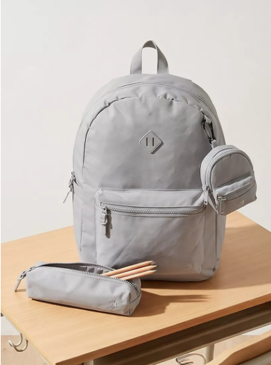 Lifestyle Solid 3-Piece Backpack School Bag Set for Kids 8-13 Years with Pencil Case and Pouch - 17 inch - Gray