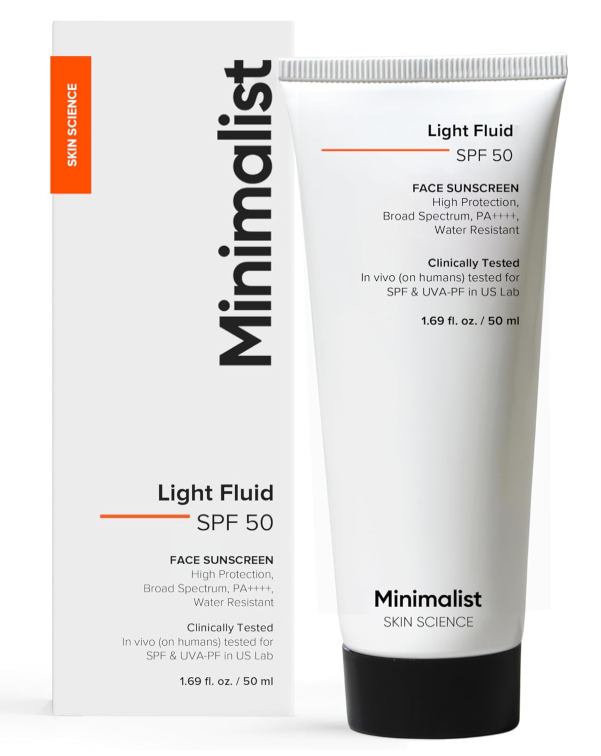 Minimalist Light Fluid Sunscreen SPF 50 PA++++ | Clinically Tested in US (In-Vivo) | No White Cast | Broad Spectrum | Lightweight, Water & Sweat Resistant | For Women & Men | 50ml