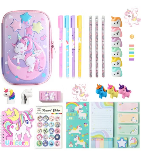 Generic Unicorn Pencil Case,Cute Stationary Set for Girls,3D EVA School Large Capacity Pencil Pen Pouch for Kids,Stationery Set School Supplies,Back to School Gifts for Kids,Pink