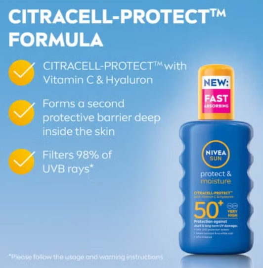 Nivea Sun Protect And Moisture Sun Spray Spf50 Advanced Sunscreen Providing Immediate Uva + Uvb Protection