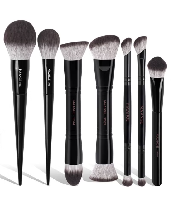 Maange 7Pcs Makeup Brushes, Powder Brush, Blush Brush, Double-End Multi-Foundation Makeup Brushes for Blending Liquid Powder Concealer Cream Blush Buffe - Black