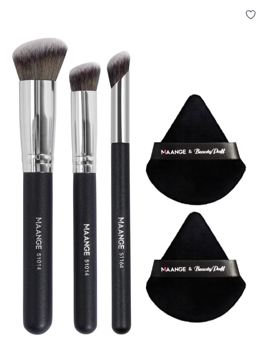 Maange Face Makeup Beauty Tool Kit, 3pcs Professional Makeup Brushes 2pcs Powder Puff With Strap, Complete Function Makeup Beauty Accessories For Women, - Black/Silver