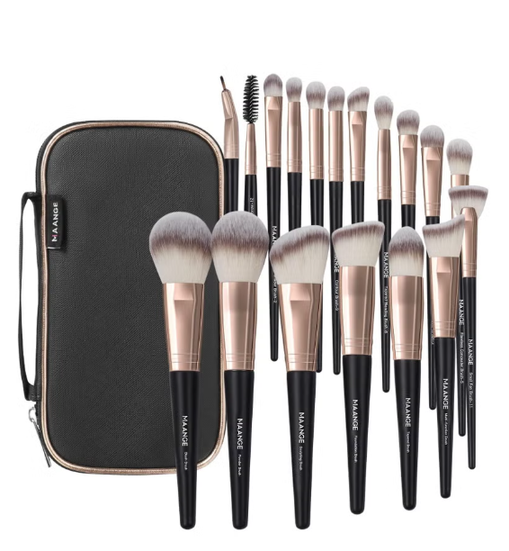 Maange Makeup Brushes with Case, 18 Pcs Professional Makeup Brush Set Premium Synthetic Face Kabuki Brush Kit Foundation Blush Powder Eyeshadow Brushes Set