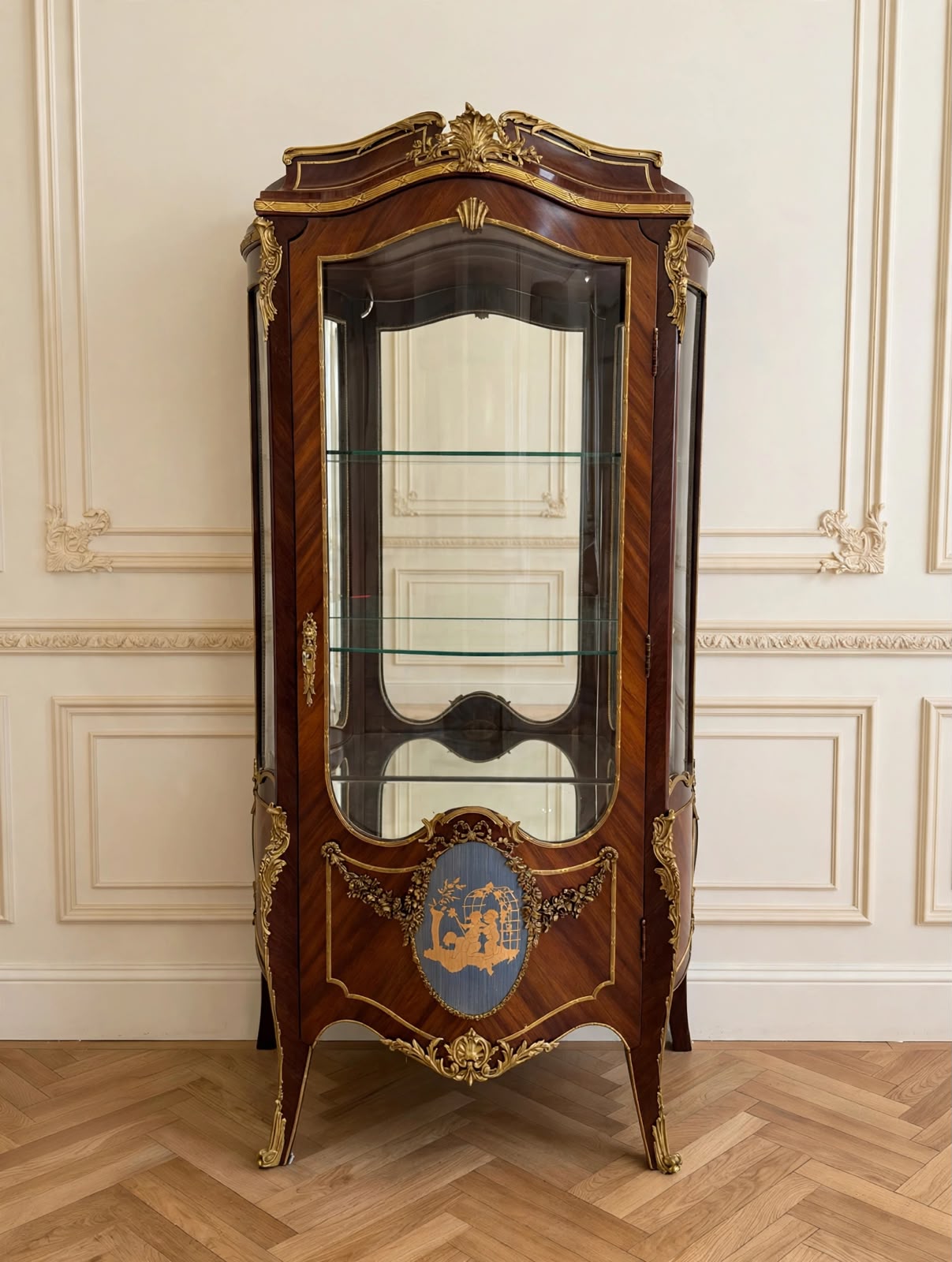 Luxury Brass & Marquetry Display Cabinet