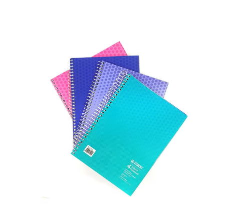 Maxi Spiral Hard Cover 4 Subject Notebook 9.5"X7" 160 Sheets