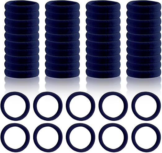 SYOSI 100PCS Large Hair Band Ties, Elastic Ponytail Holders, Cotton Seamless Thick Hair Bands, No Damage for Thick and Curly Hair bulk, for Toddlers Girls Kids Thick Hair Ponytail Holders (Navy Blue)