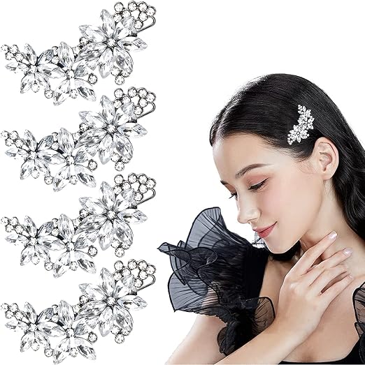 SYOSI Rhinestone Bridal Hair Clip Flower Wedding Hairpin Bride Pearl Crystal Hair Clips Rhinestone Barrette Elegant Bridal Hairpins Hair Accessories for Women Girls, 4Pcs