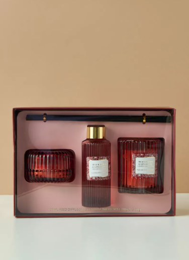 Lifestyle Black Amber and Ginger Lily Reed Diffuser and Candle Gift Set - Red