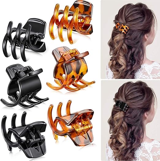DELFINO Medium Size Hair Claws 1.3 Inch Hair Jaw Clip Claw Clip Grip for Women Girls Thick or Medium Hair Clip Spider Jaw Hair Claw Clips (Black and Brown) 24 Pieces