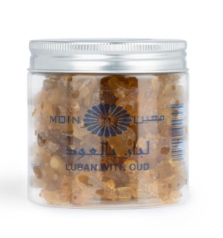 Moin Luban with Oud Bakhoor 100g - Pure Luban Resin with Tarat Oud for Long-lasting, Calming Fragrance - Premium Arabic Scent for Home, Office, or Special Occasions