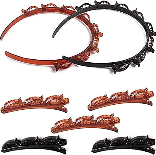 DELFINO Headband Hair Pin, 7 Pack Hairstyle Hairpin, DIY Hair Bands, Double Bangs Hairstyle Hairpin, Non-slip Double Layer Twist Plait Headband Hair Styling Tools for Women Girl