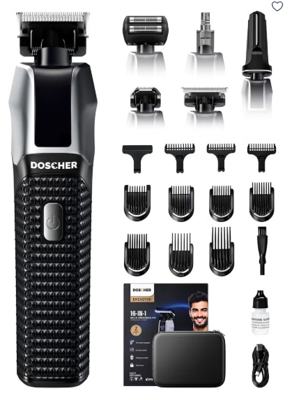 Doscher 16-in-1 Beard Trimmer for Men and Hair Clipper Machine, LED Display Shaving Machine for Face Body Nose with Storage Case