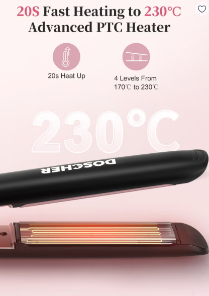 Doscher Hair Straightener and Curler 2 in 1 Ceramic Flat Iron - 4 Heat Settings and Heats Up to 230°C with a Heat-Resistant Silicone Pad and Gloves