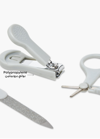 Juniors Baby Grooming Kit 3-Piece with Nail Clippers, Scissors and File - Gray
