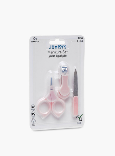 Juniors Baby 3-Piece Grooming Kit with Nail Clippers, Scissors and File - Pink