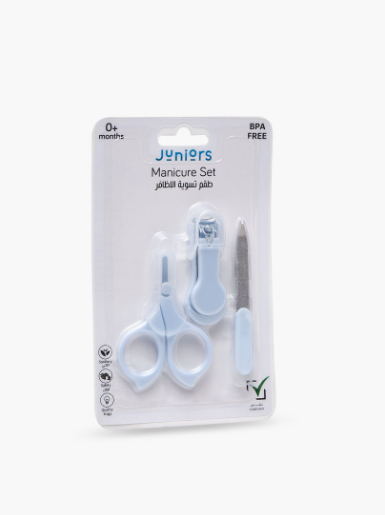 Juniors Baby Grooming Kit 3-Piece with Nail Clippers, Scissors and File - Blue