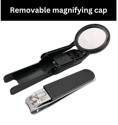 Generic Nail Clipper with Magnifier for Seniors, Ergonomic Nail Cutter with Removable Magnifying Glass, Stainless Steel Fingernail Clippers for Elderly, Built-In Nail File, Heavy Duty Black