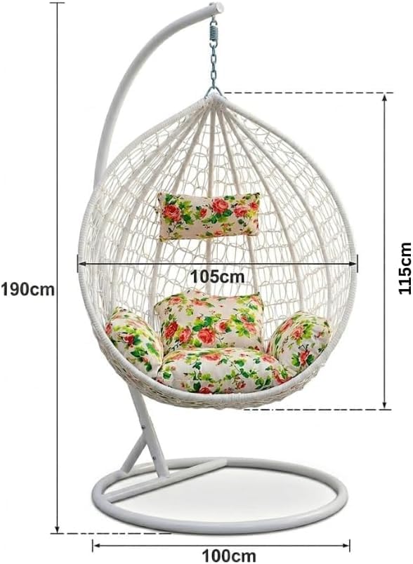 Kolyn Hanging Egg Indoor Outdoor Patio Wicker Rattan Swing Chair with UV Resistant Random Washable Cushions & Iron Frame for Garden, Living Room & Backyard
