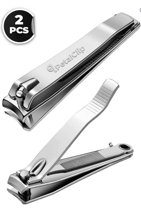 PetalClip 2 Pcs Heavy Duty Nail Clipper and Cutter Set for Thick Nails, Sharp Stainless Steel Wide Jaw Toenail Clippers Pack for Men, Women & Seniors