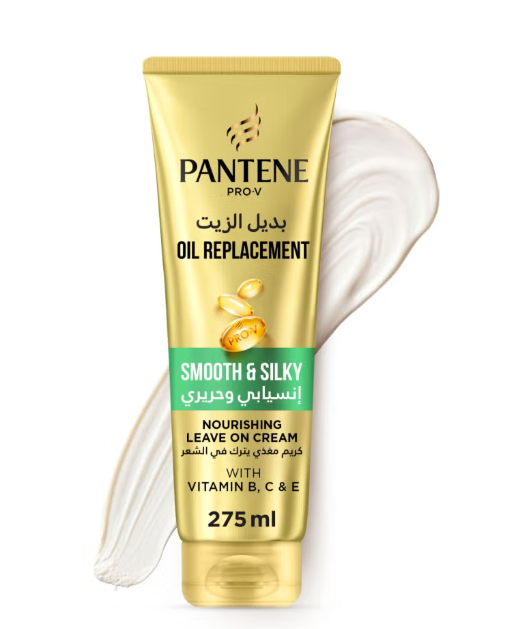 Pantene Pro-V Smooth and Silky Nourishing Oil Replacement Leave-On Cream, with Vitamins B, C and E, Controls Frizz, Locks Out Humidity