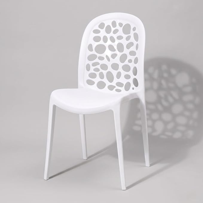 MARCOLO Modern Accent Chair, Plastic Indoor Outdoor Chair with Perforated Backrest, Lightweight Ergonomic Seating for Kitchen, Café, Balcony & Patio, UV & Weather Resistant, White