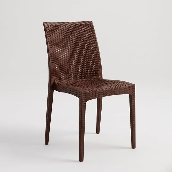 MARCOLO Modern Rattan Dining Chair, Lightweight Indoor & Outdoor Wicker Chair for Home, Balcony, Patio & Café - Dark Brown