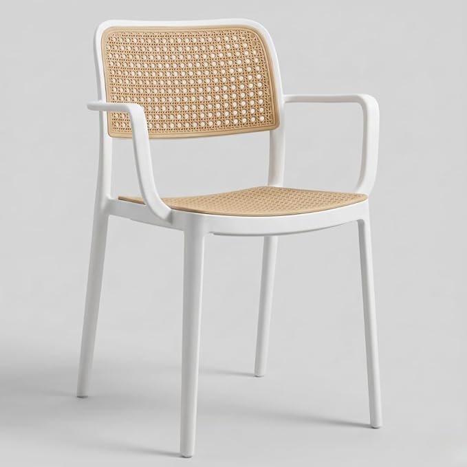 MARCOLO Rattan Dining Armchair, Weather & UV Resistant Outdoor Plastic Chair for Balcony, Garden & Indoor Outdoor Use - White