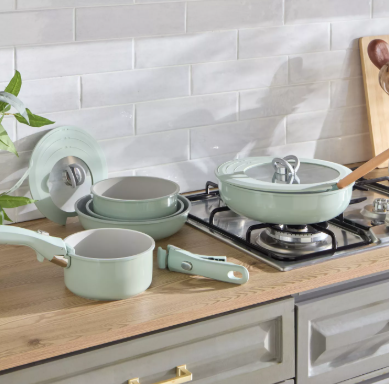 Home Centre Elara 9-Piece Aluminium Induction Base Cookware Set - Green
