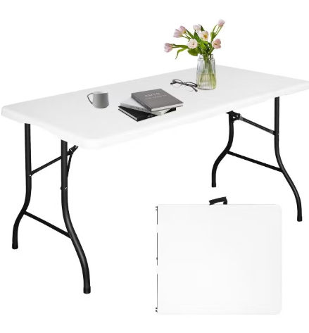 Moment [1.5M] Foldable Lightweight Trestle Outdoor Camping Tables, Heavy Duty Plastic Outdoor Picnic Table, Folding Trestle Table For Bbq Party, Folds In Half With Carry Handle, White (153.5×70×74cm).