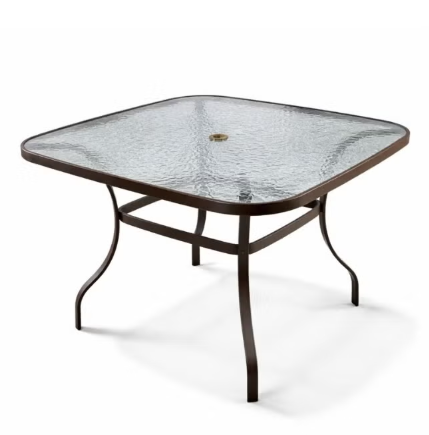 Harmony Home Square Patio Table with Tempered Glass Top – Weather-Resistant Outdoor Coffee & Dining Table, Rust-Resistant Metal Frame for Balcony, Garden & Backyard (Brown)