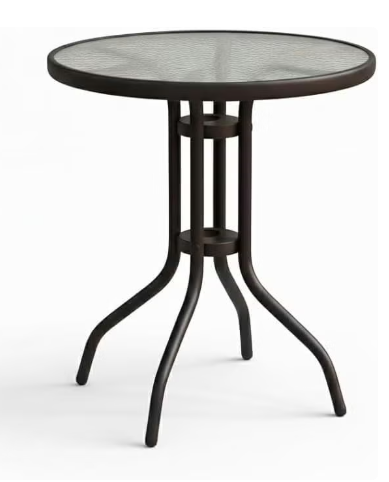 Harmony Home Stylish Round Patio Table – Tempered Glass Outdoor Coffee & Dining Table | Weatherproof Rust-Resistant Brown Metal Frame for Garden & Balcony